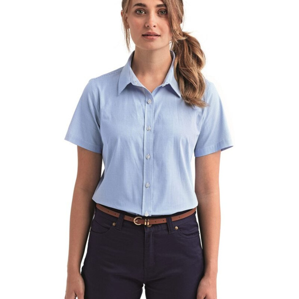 Women's Microcheck Gingham Short Sleeve Cotton Dress Shirt Thumbnail