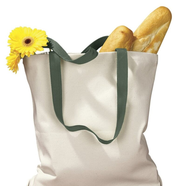 Canvas Tote with Contrast-Color Handles Thumbnail