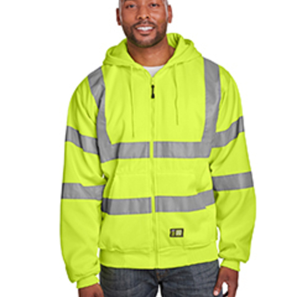 Men's Tall Hi-Vis Class 3 Lined Full-Zip Hooded Sweatshirt Thumbnail